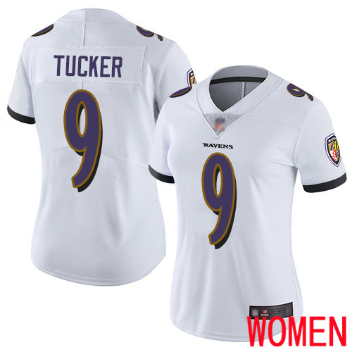 Baltimore Ravens Limited White Women Justin Tucker Road Jersey NFL Football #9 Vapor Untouchable->women nfl jersey->Women Jersey